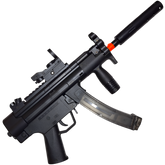 Black MP5K gel blaster by XYL with foldable stock, tactical rails, and high gel ball capacity for enhanced gameplay.